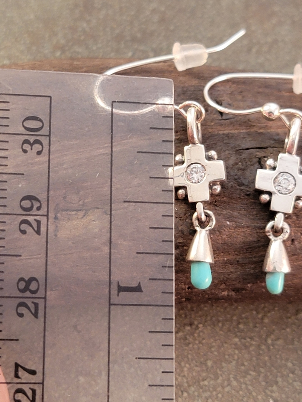 Barse Sterling Silver Cross Turquoise & CZ Earrings NEW! - Picture 4 of 4